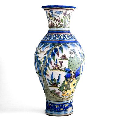 A PERSIAN VASE, QAJAR DYNASTY, 19TH C UNDERGLAZE-PAINTED 43 X 14 CM GOOD CONDITION