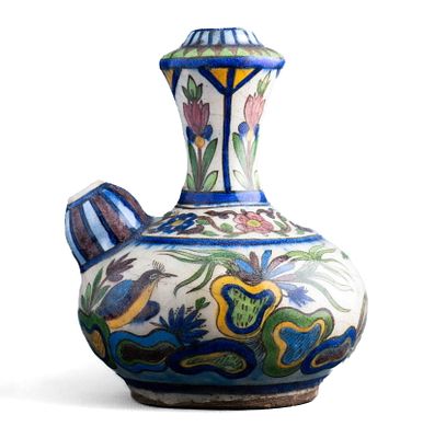 A PERSIAN KENDI SHAPED VASSEL, 19TH C UNDERGLAZE-PAINTED 22 X 18 CM GOOD CONDITION
