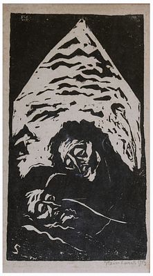 יעקב שטיינהרדט (גרמניה - ישראל, 1887-1968) - פייטה, 1913, חיתוך עץ, 17x9 ס״מ, חתום ומתוארך, חתום בפלטה.