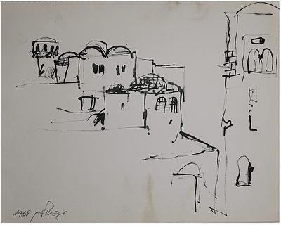 Gad Ullman (Israeli, b. 1935) - In the Old City of Jerusalem, 1968, Ink on paper, 25 x 30 cm 