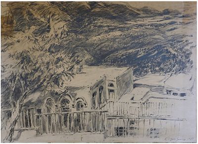 רחל שביט (בנטואיץ) (1929-2022) - ראש פינה, 1981, גרפיט על נייר, 50x70 ס״מ, חתום ומתוארך.