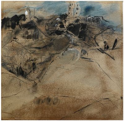 לאה אביצדק (נ. 1935) - ירושלים, טכניקה מעורבת על נייר, 70x70 ס״מ, חתום ומתואר.