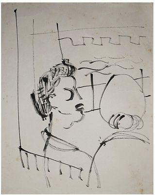 Edward Matuszczak (Polish - French, 1906 - 1965) - Two women in the theater, Cairo, 1940s, Ink on 
