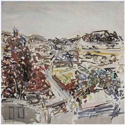 דדי בן שאול (1932-2018) - נוף הרי ירושלים, שמן על בד, 71x71 ס״מ, חתום.