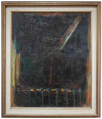 פנחס אברמוביץ (ישראל - ליטא, 1909-1986) - נוף לילי מהמרפסת, 1980, שמן על בד, 74X60 ס"מ, חתום, חתום 