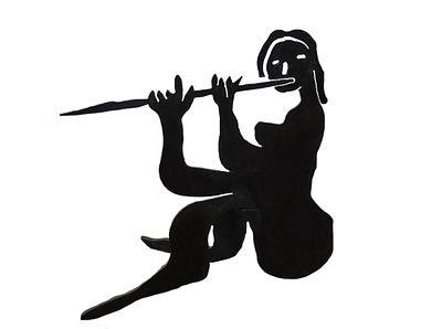 מנשה קדישמן (1932-2015) - החלילנית, פסל ברזל, 41X44 ס"מ, חתום.