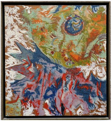 Haim Bargal (Israeli - Polish, 1922- 1985) - Composition, Oil chalks on wood, 45 x 41 cm, Signed 