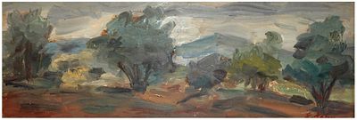 Leo Kahn (German - Israeli, 1894-1983) - Olive trees in the Galilee landscape, Oil on wood, 18 x 