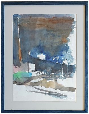 Elie Shamir (Israeli, b. 1953) - View of Kfar Yehoshua village, Watercolor on paper, 36 x 27 cm 