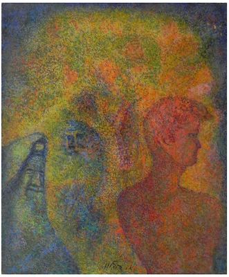 Arie Kaplun (Israeli, b. Belarus 1909-1995) - The tree of life, Oil on canvas, 65 x 54 cm, Signed