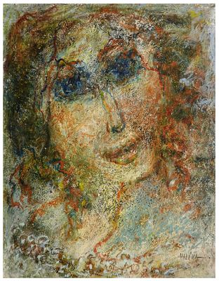Halina Olomucki (Olszewski) (Polish - Israeli, 1919-2007) - Blue-eyed woman, Oil chalks on paper 