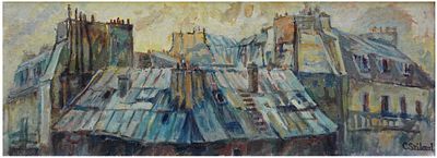 Claire (Klara) Szilard (Hungarian - Israeli, 1921-2017) - Rooftops in Paris, Oil on canvas 