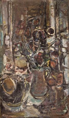 Chaya Schwartz (Israeli, 1912-2001) - Still life with flower vase, Oil on cardboard, 58 x 34 cm, Signed