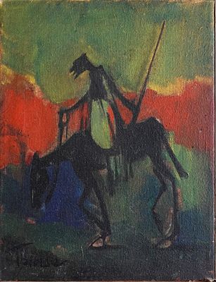 Gershon Davidovitch (German - Israeli, 1914-1988) - Don Quixote, Oil on canvas, 36 x 27 cm, Signed