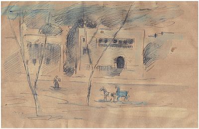 David Hendler (Israeli, 1904-1984) - A carter in Tel Aviv, 1940s, Watercolor and ink on paper, 16 
