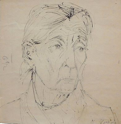 Anna Neuman (German - Israeli, 1906-1955) - Portrait of a woman, Pen on paper, 35 x 34 cm, Signed