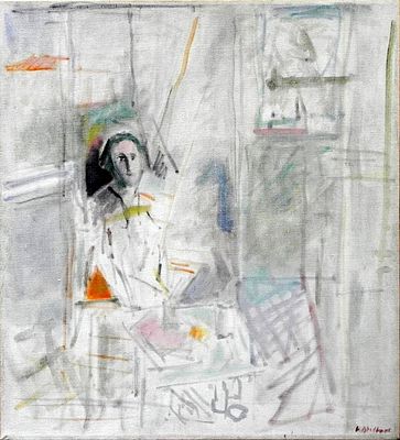 אורי שטטנר (1936-1999) - אישה בחדר, שמן על בד, 55X51 ס"מ, חתום.