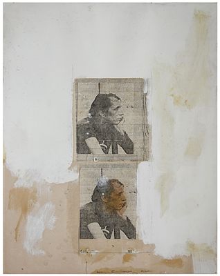 הנרי שלזניאק (ארה"ב - ישראל, 1938-1980) - ללא כותרת, 1979, טכניקה מעורבת וקולאז' על נייר, 70X50 