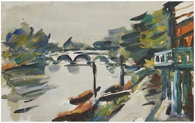 Friedrich (Bedrich) Feigl (Czech - German, 1884-1965) - על גדות הסן, צבע מים על נייר, 55X36 ס"מ, חתום.