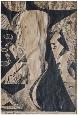 French Modernist artist (XX) - Composition, 1972, Ink on paper, 42 x 29 cm, Signed and dated