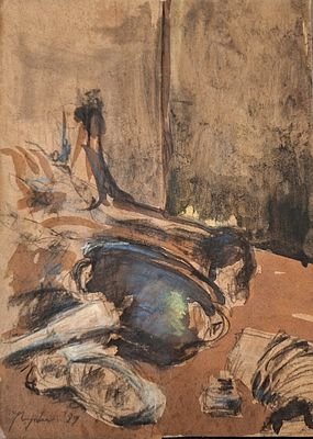 Contemporary artist (XX) - Still life and interior, 1989, Mixed media on paper, 30 x 20 cm, Signed 