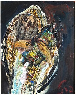 יצחק פרנקל פרנל (ישראל - רוסיה, 1899-1981) - רב עם ספר התורה, שמן על בד מוצמד לקרטון, 27x21 ס״מ, חתום.
