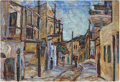 צבי שור (1898-1979) - צפת, 1947, שמן על בד, 37X53 ס"מ, חתום, מתואר ומתוארך, חתום, מתואר ומתוארך בגב.