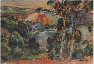 (Benno Wulfsohn (German - Austrian, 1882-1937 - נוף, צבע מים על נייר, 25x34 ס״מ, חתום.