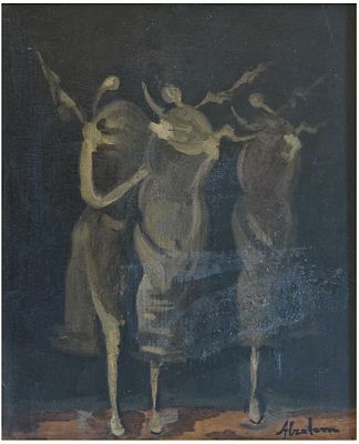 אלפרד אברדם (צרפת - פולין - אוקראינה, 1894-1963) - שלוש רקדניות, שמן על עץ, 39X32 ס"מ, חתום, חתום בגב.