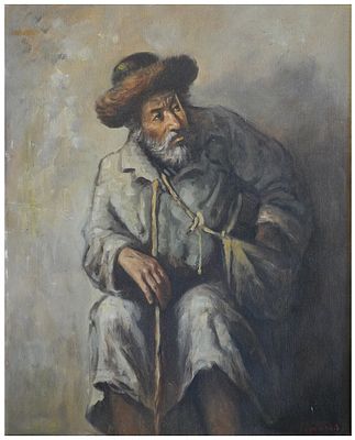 אדולף (אדי) אדלר (ישראל - רומניה, 1917-1996) - דיוקן רב, שמן על בד מוצמד לקרטון, 60X49 ס"מ, חתום.