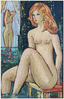 סמי בז'רנו סבין (בולגריה - ישראל, 1920-2007) - עירום, שמן על קרטון, 51X34 ס"מ, חתום.