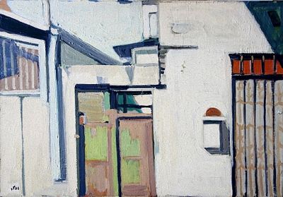 שמואל טפלר (1918-1998) - נוף בנוה צדק, 1984, שמן על בד, 62X90 ס"מ, חתום בחזית, חתום ומתוארך בגב.