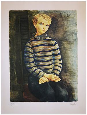 Mo&iuml;se Kisling (French - Polish, 1891-1953) - Portrait of a Blond Boy, 1937, Lithograph on cream 