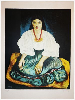 Mo&iuml;se Kisling (French - Polish, 1891-1953) - Jeune Fille &agrave; la Jupe Verte (Girl in a green skirt): 