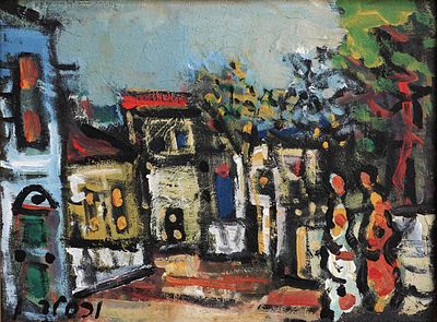 Jacob Wexler (Israeli - Latvian / German, 1912-1995) - Street scene with figures, Oil on canvas 