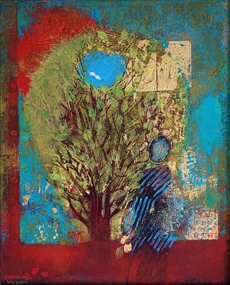 Shraga Weil (Czech - Israeli, 1918-2009) - A figure in a striped uniform sitting under a tree, Oil 