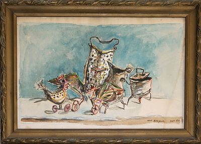 Yosl Bergner (Israeli - Australian, 1920-2017) - Still life with Kitchenware and Rooser 