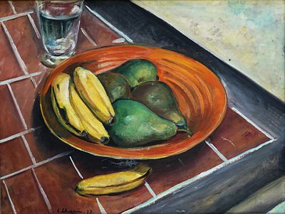 Ludwig Schwerin (German - Israeli 1897-1983) - Still life with avocado and bananas in a bowl, 1937 