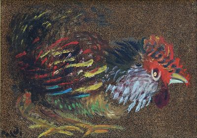 Israel Paldi (Israeli, 1892-1979) - Rooster, Oil on cardboard, 22 x 31 cm, Signed