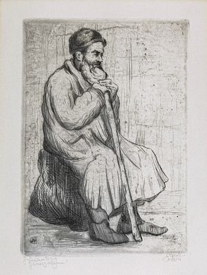 Jacob Eisenberg (Israeli - Polish, 1897-1966) - Portrait of a seated Jew in Jerusalem, Etching, 15 