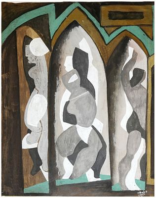 B&eacute;la K&aacute;d&aacute;r (Hungarian, 1877-1956) - Three Dancers, Gouache on paper, 29 x 22 cm, Signed. 