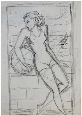 Henryk Berlewi (Polish - French, 1894-1967) - Portrait of a woman on the beach in Nice (France) 