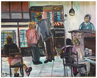 Alisa Beck (Elza Bak) (Israeli - German, 1884-1974) - Figures in a Tavern, Oil on canvas, 40 x 50 