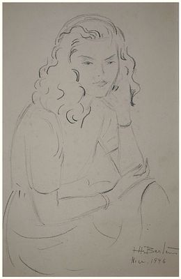 Henryk Berlewi (Polish - French, 1894-1967) - Portrait of a gril, Nice (France), 1946, Pencil on 