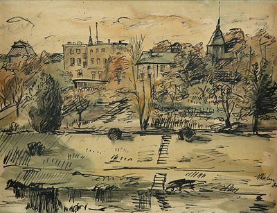 Aharon Kahana (German - Israeli, 1905-1967) - View of Altes Museum and Berlin Cathedral from 