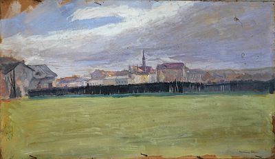 Artur Markowicz (Polish, 1872-1934) - Landscape in Krakow, Gouache on cardboard, 31 x 55 cm, Signed