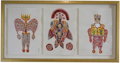 Yoel Gilinsky (Israeli, b. 1954) - Kabbalistic angels / three works framed together, Watercolor on 