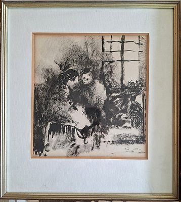 Ra'anan Levy (Israeli - French, 1954-2022) - Two Women Talking in a Room, 1976, Ink on paper, 29 x 