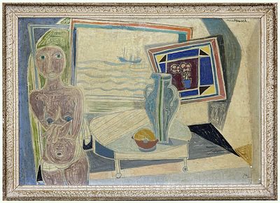 Edward Matuszczak (Polish - French, 1906 - 1965) - Standing nude with still life, Jaffa, 1951 