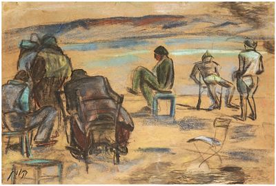 K&auml;the Ephraim Marcus (German - Israeli, 1892-1970) - Figures on the shore of the Sea of Galilee 